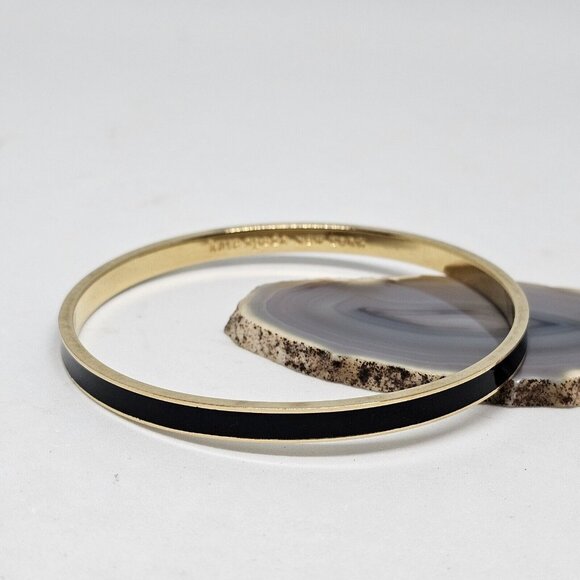 Kate Spade Black Enamel 'Draw the Line' Bangle Bracelet Gold Tone - Picture 14 of 16